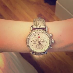 Michelle watch w/ diamond face + alligator strap